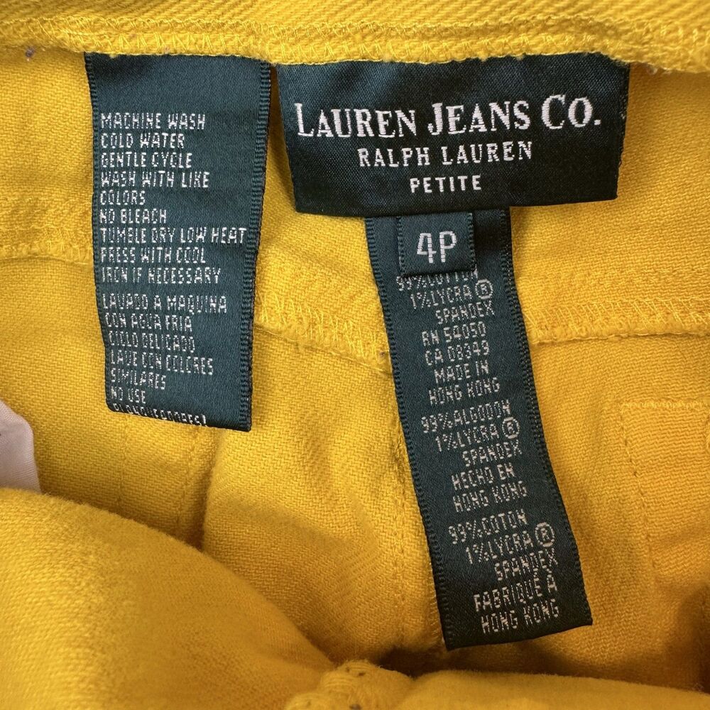 Lauren Jeans Co Ralph Lauren Petite 4P Yellow Denim Jeans Straight High Rise - Picture 4 of 11
